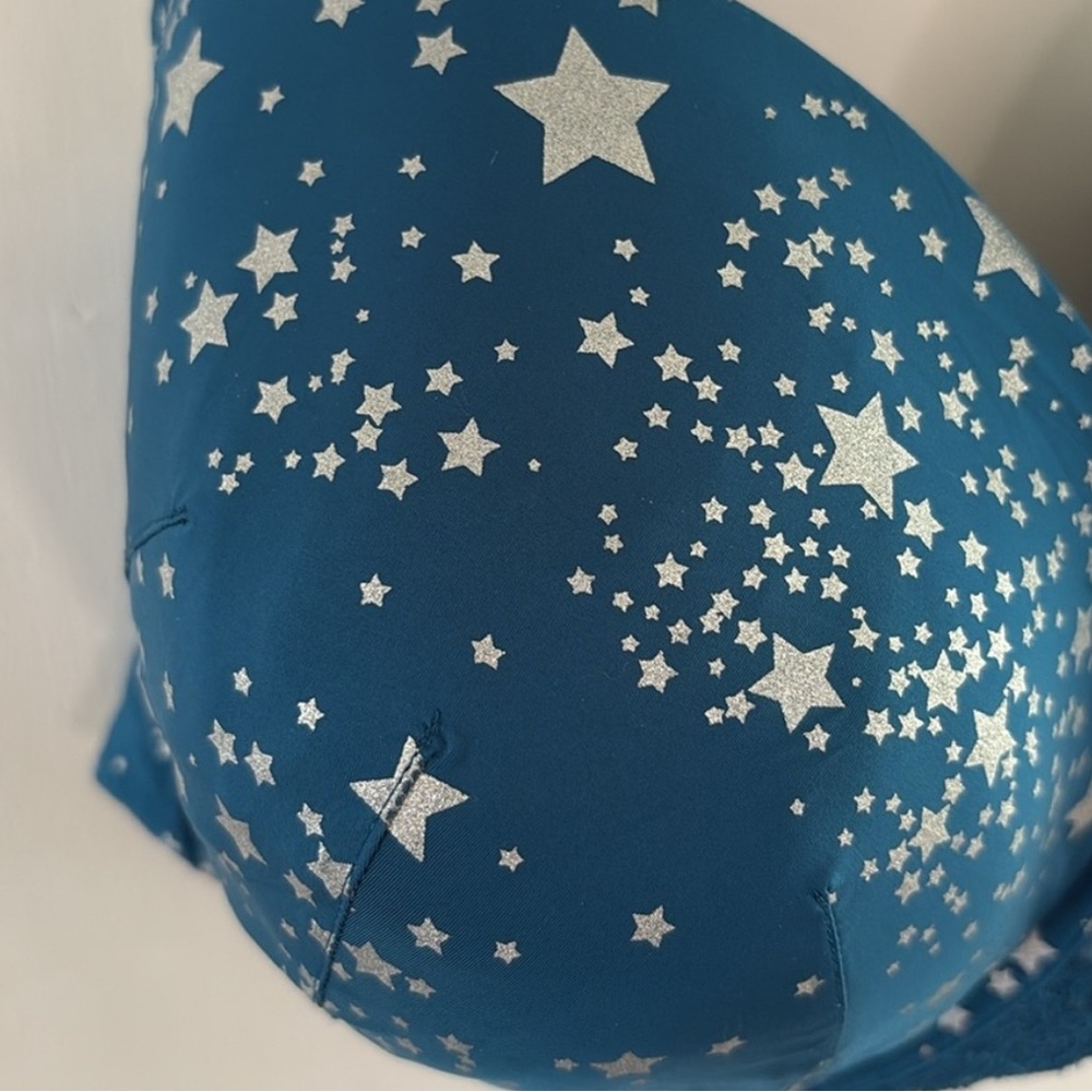 Torrid teal underwire bra with silver metallic stars Size 44DDD - Picture 3 of 7